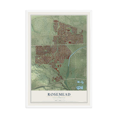 Map of Rosemead, California, 12 x 18 inch print in a white wood frame