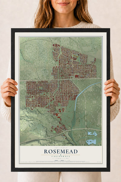 Map of Rosemead, California, 18 x 24 inch print in a black wood frame