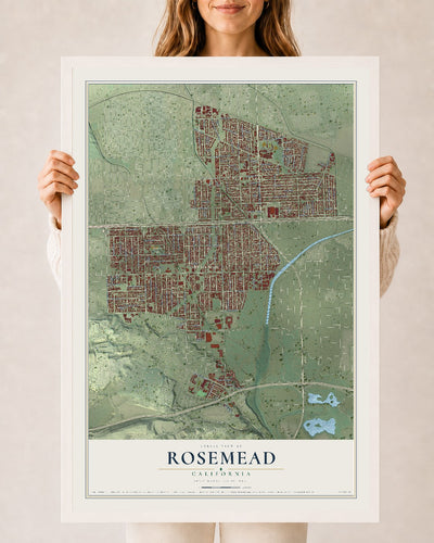 Map of Rosemead, California, 24 x 36 inch print in a white wood frame