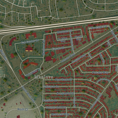 Second close-up of the map of Rosemont, California print showing more streets and buildings
