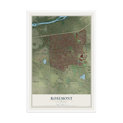 Map of Rosemont, California, 12 x 18 inch print in a white wood frame