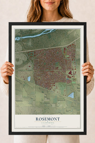Map of Rosemont, California, 18 x 24 inch print in a black wood frame