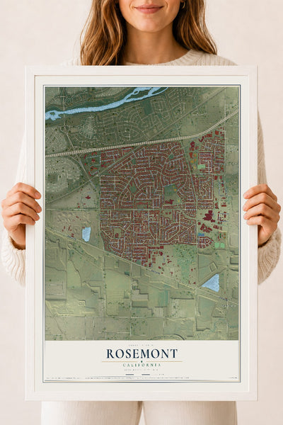 Map of Rosemont, California, 18 x 24 inch print in a white wood frame