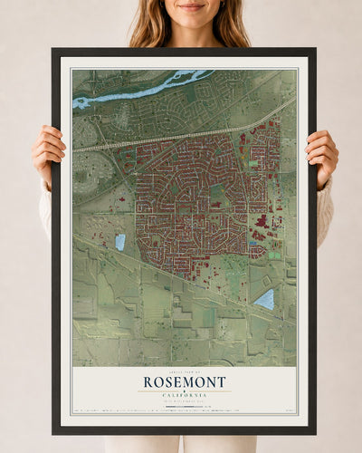 Map of Rosemont, California, 24 x 36 inch print in a black wood frame