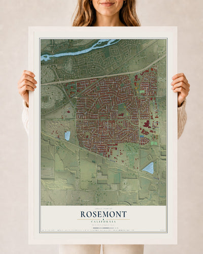 Map of Rosemont, California, 24 x 36 inch print in a white wood frame