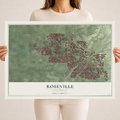 Map of Roseville, California, 18 x 24 inch unframed archival matte print
