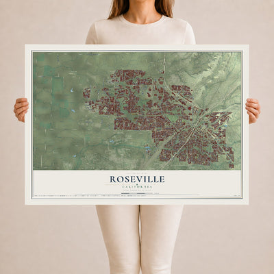 Map of Roseville, California, 24 x 36 inch unframed archival matte print