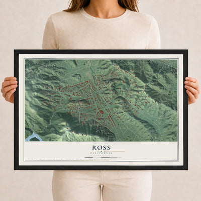 Map of Ross, California, 12 x 18 inch print in a black wood frame