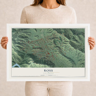 Map of Ross, California, 12 x 18 inch print in a white wood frame