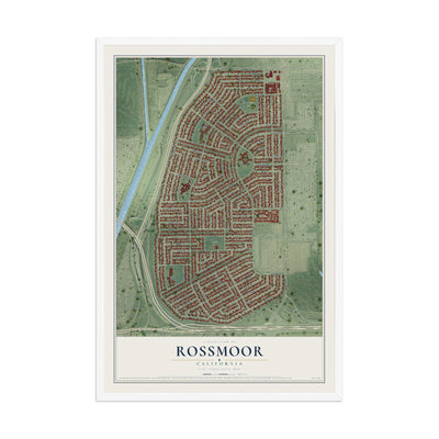Map of Rossmoor, California, 12 x 18 inch print in a white wood frame