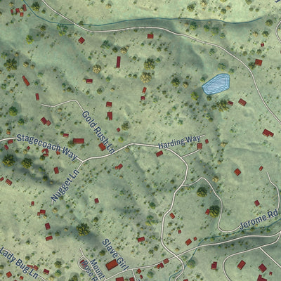 Close-up of the map of Rough and Ready, California print showing street and building detail