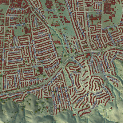 Close-up of the map of Rowland Heights, California print showing street and building detail