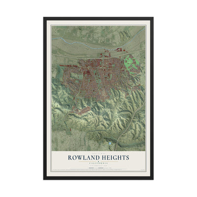 Map of Rowland Heights, California, 12 x 18 inch print in a black wood frame