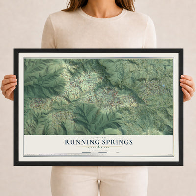 Map of Running Springs, California, 12 x 18 inch print in a black wood frame
