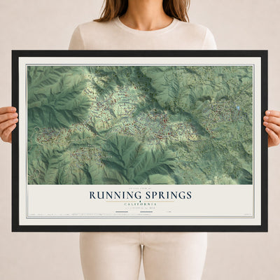 Map of Running Springs, California, 18 x 24 inch print in a black wood frame