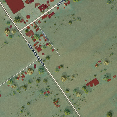 Close-up of the map of Rutherford, California print showing street and building detail
