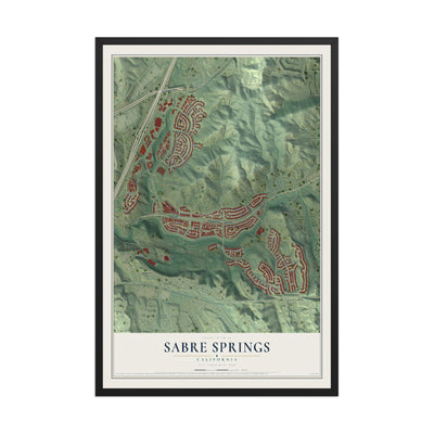 Map of Sabre Springs, California, 12 x 18 inch print in a black wood frame