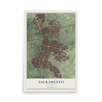 Map of Sacramento, California, 12 x 18 inch unframed archival matte print