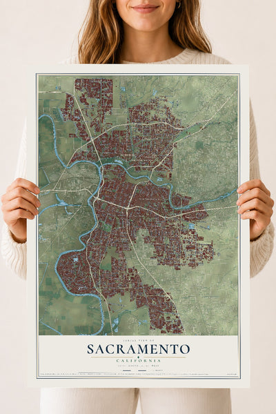 Map of Sacramento, California, 18 x 24 inch unframed archival matte print