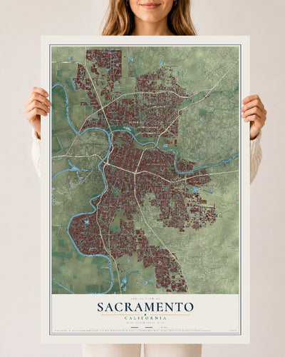 Map of Sacramento, California, 24 x 36 inch unframed archival matte print