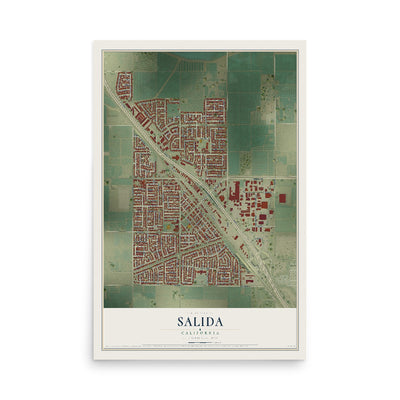Map of Salida, California, 12 x 18 inch unframed archival matte print