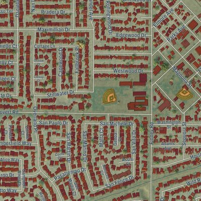 Close-up of the map of Salida, California print showing street and building detail