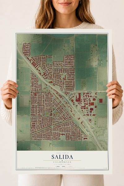Map of Salida, California, 18 x 24 inch unframed archival matte print