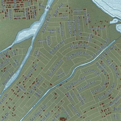 Close-up of the map of Salton City, California print showing street and building detail
