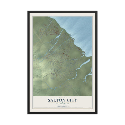 Map of Salton City, California, 12 x 18 inch print in a black wood frame