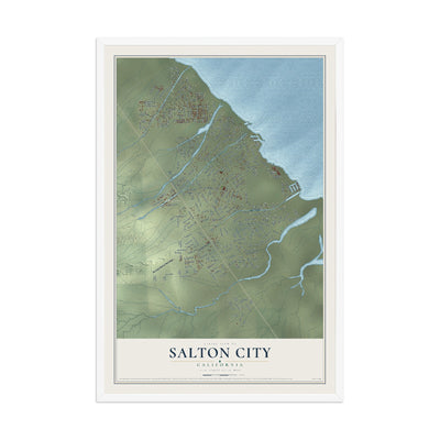 Map of Salton City, California, 12 x 18 inch print in a white wood frame