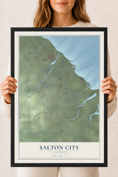 Map of Salton City, California, 18 x 24 inch print in a black wood frame