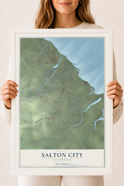 Map of Salton City, California, 18 x 24 inch print in a white wood frame