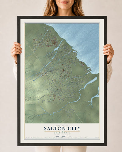 Map of Salton City, California, 24 x 36 inch print in a black wood frame