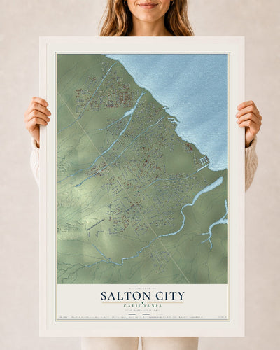 Map of Salton City, California, 24 x 36 inch print in a white wood frame