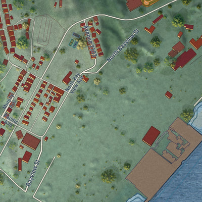 Close-up of the map of Samoa, California print showing street and building detail