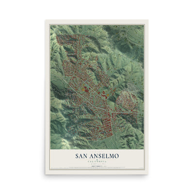 Map of San Anselmo, California, 12 x 18 inch unframed archival matte print