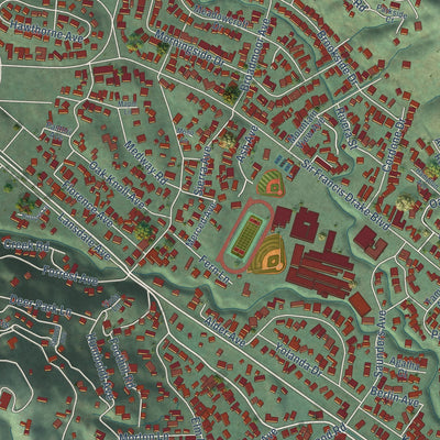 Close-up of the map of San Anselmo, California print showing street and building detail