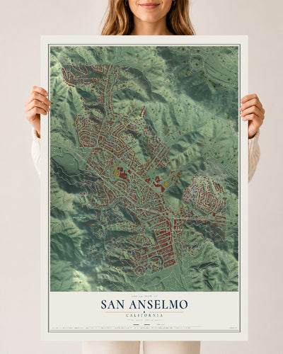 Map of San Anselmo, California, 24 x 36 inch unframed archival matte print