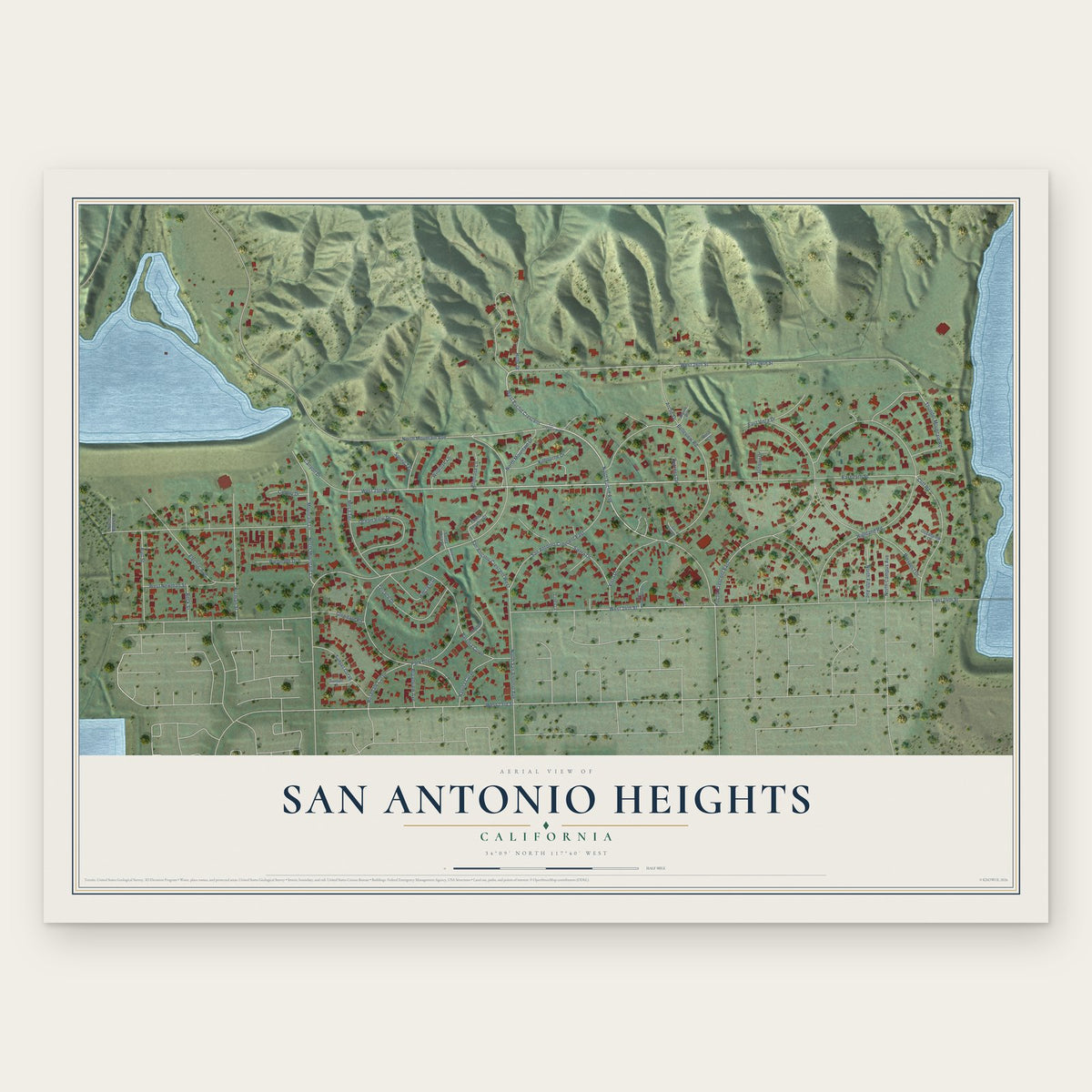 San Antonio Heights, California map print, the full design
