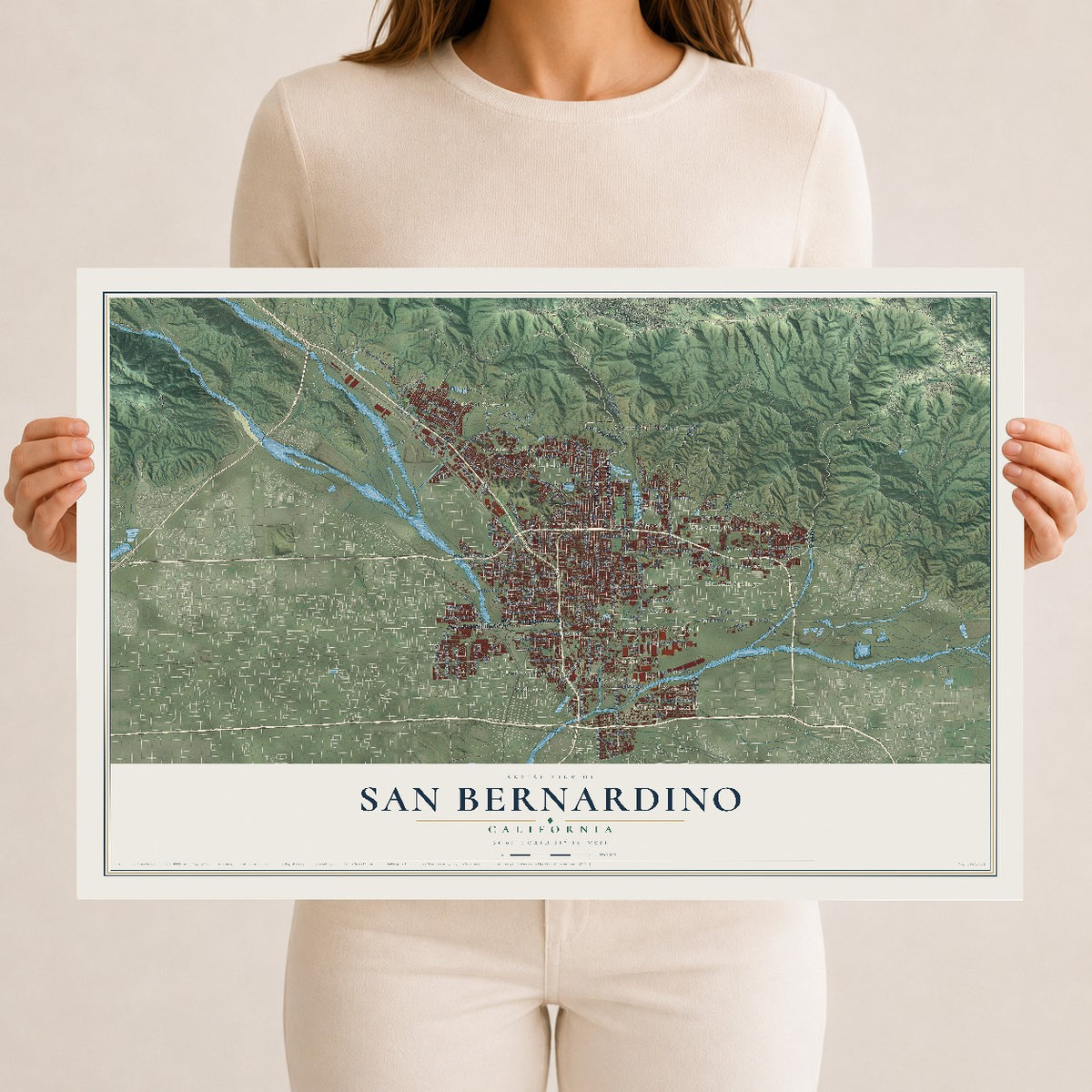 Map of San Bernardino, California, 12 x 18 inch unframed archival matte print