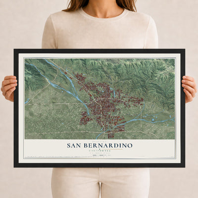 Map of San Bernardino, California, 12 x 18 inch print in a black wood frame