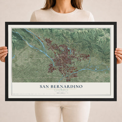 Map of San Bernardino, California, 18 x 24 inch print in a black wood frame