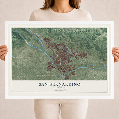 Map of San Bernardino, California, 18 x 24 inch print in a white wood frame