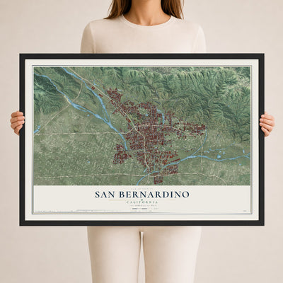Map of San Bernardino, California, 24 x 36 inch print in a black wood frame