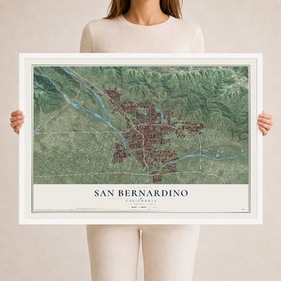 Map of San Bernardino, California, 24 x 36 inch print in a white wood frame