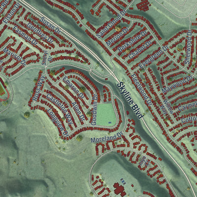 Second close-up of the map of San Bruno, California print showing more streets and buildings