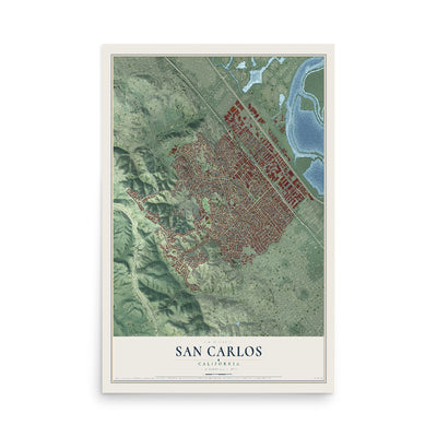 Map of San Carlos, California, 12 x 18 inch unframed archival matte print