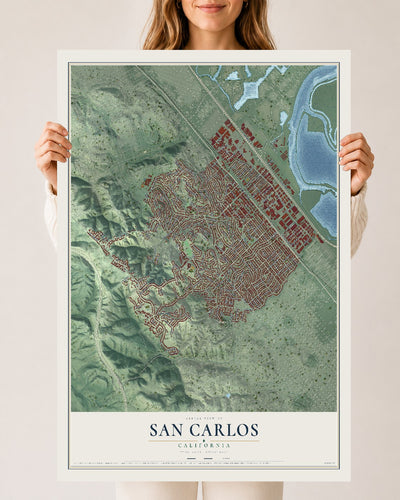 Map of San Carlos, California, 24 x 36 inch unframed archival matte print