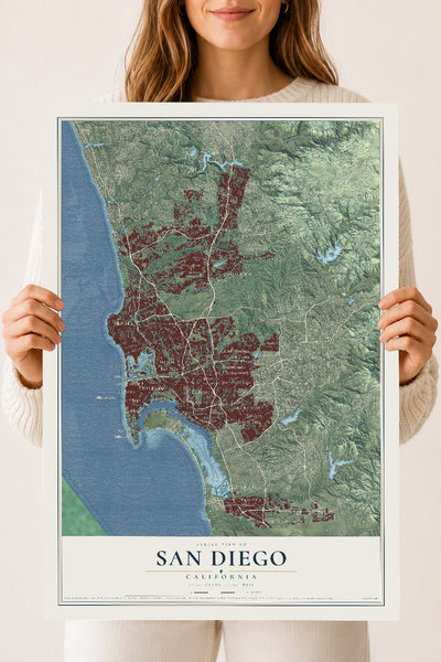 Map of San Diego, California, 18 x 24 inch unframed archival matte print