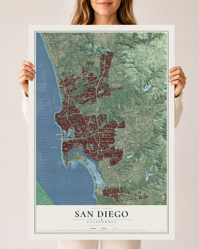 Map of San Diego, California, 24 x 36 inch unframed archival matte print